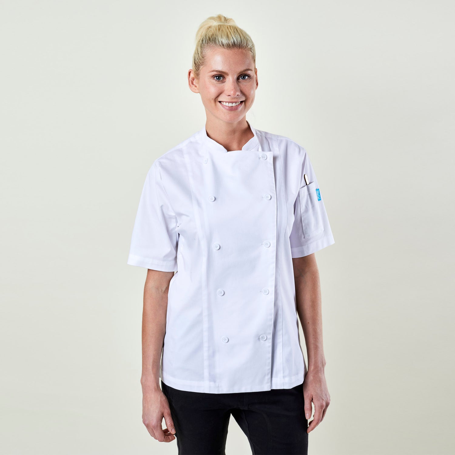 Image of person wearing a chef's shirt. | BlueCut Aprons				