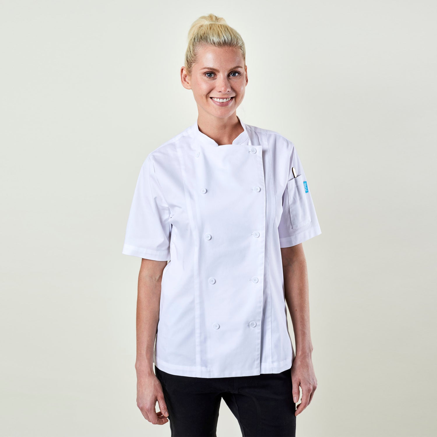 Image of person wearing a chef's shirt. | BlueCut Aprons