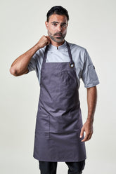 Image of person wearing Belfast Apron in Grey Twill. | BlueCut Aprons