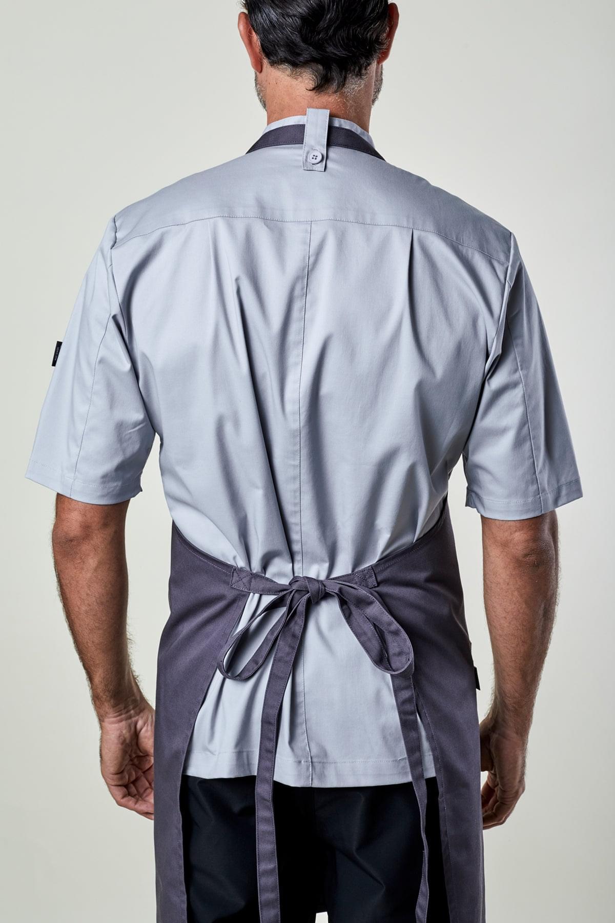 Back view image of person wearing Belfast Apron in Grey Twill. | BlueCut Aprons