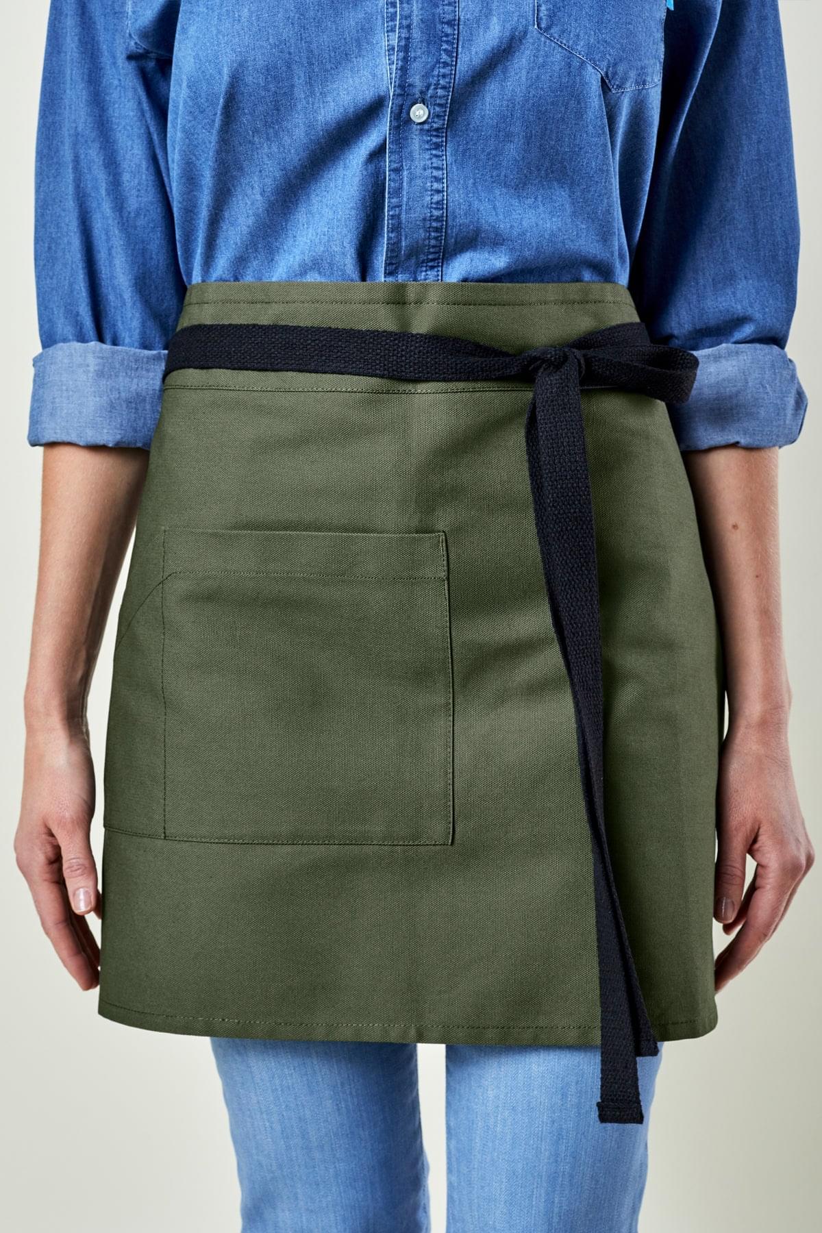 Image of person wearing Briston Waist Apron in Olive Canvas. | BlueCut Aprons