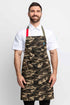 Front view of a man wearing a camo apron.
