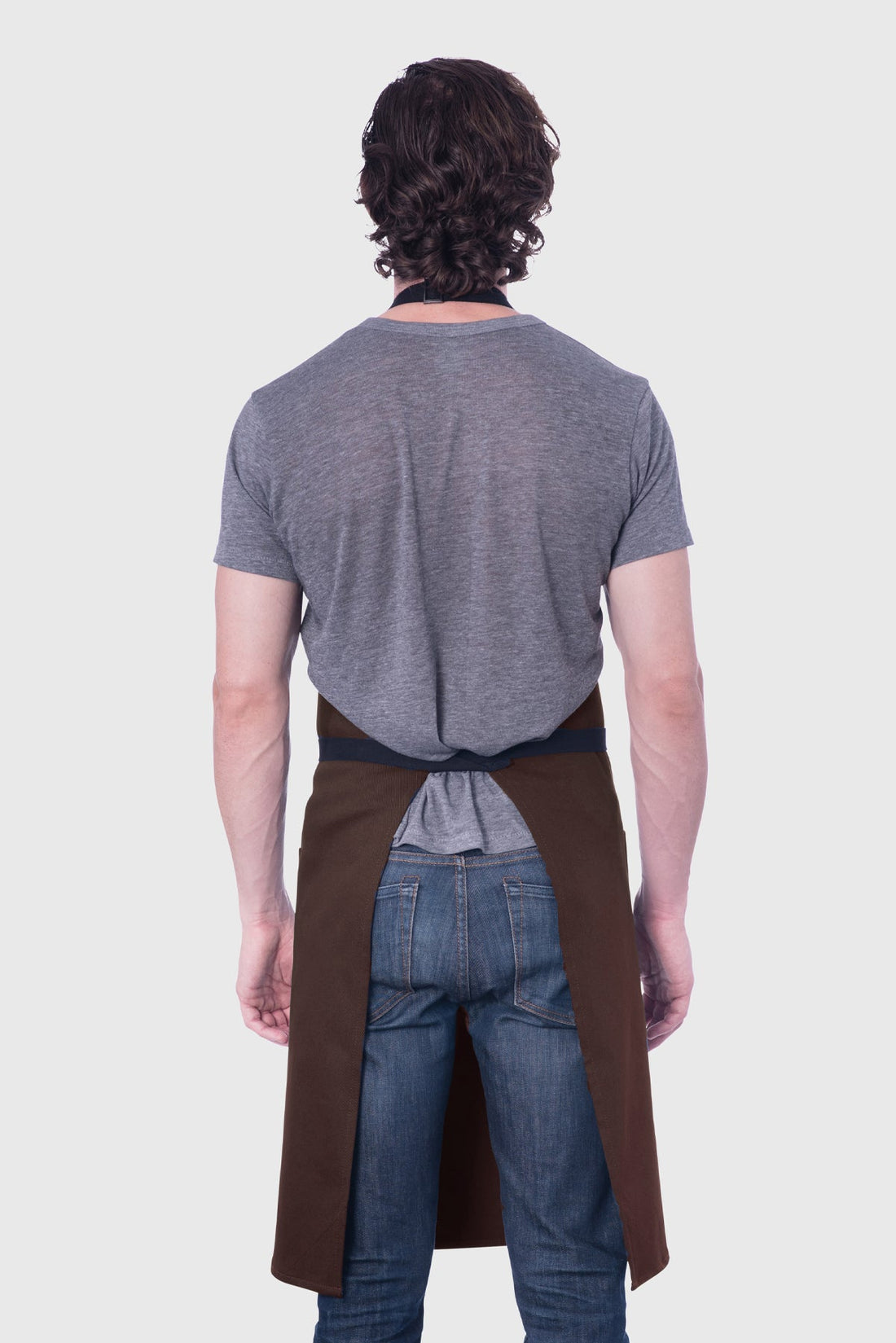 Back view image of person wearing Line Apron in Cacao Cotton Twill. | BlueCut Aprons