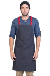 Image of person wearing Lucca Crossback Apron in Canvas. | BlueCut Aprons