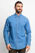 Men wearing long-sleeve denim button-down shirts.