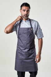 Image of person wearing Belfast Apron in Grey Twill. | BlueCut Aprons				
