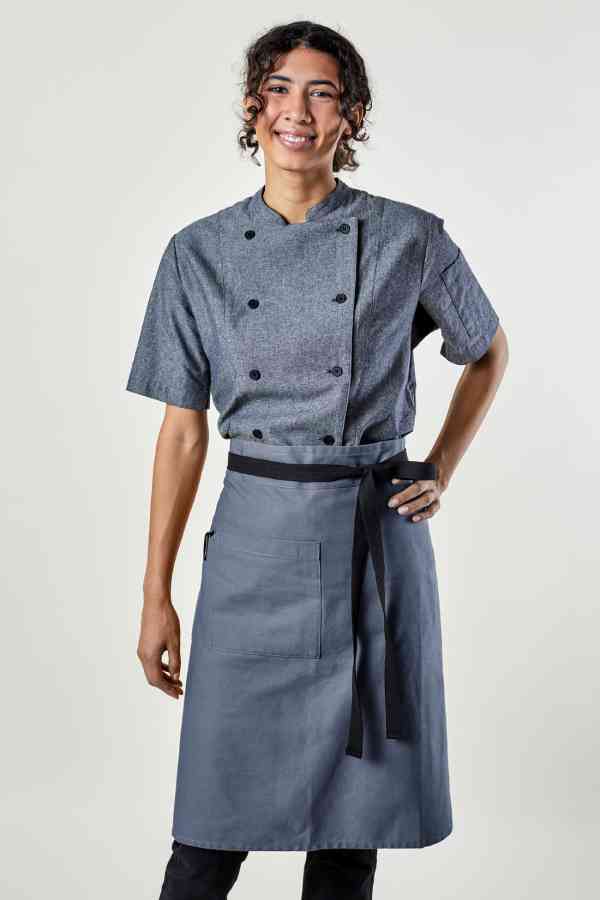 Image of person wearing Franklin Bistro Apron in Canvas. | BlueCut Aprons				