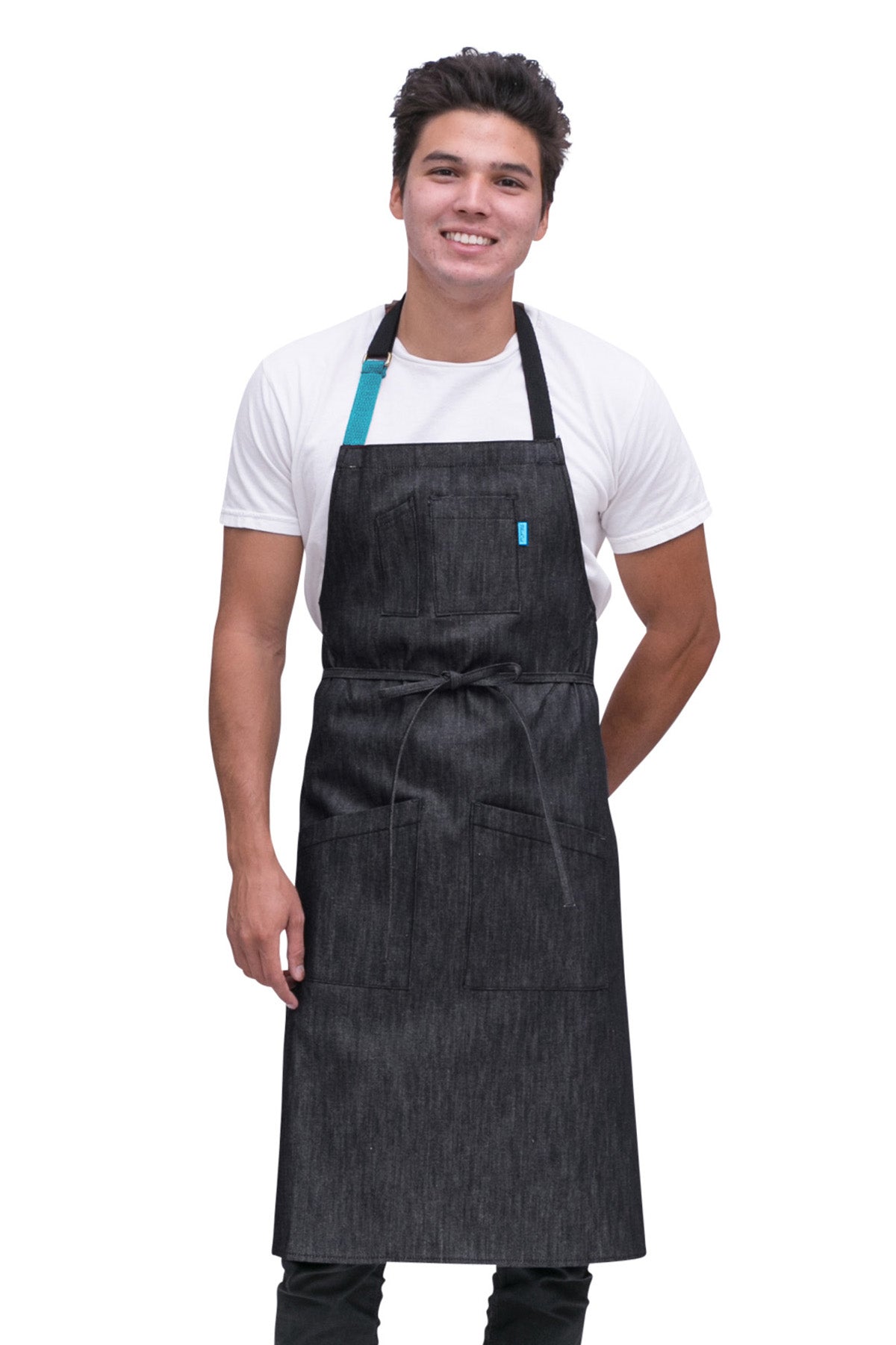 Parker Apron Charcoal Denim- Teal Strap