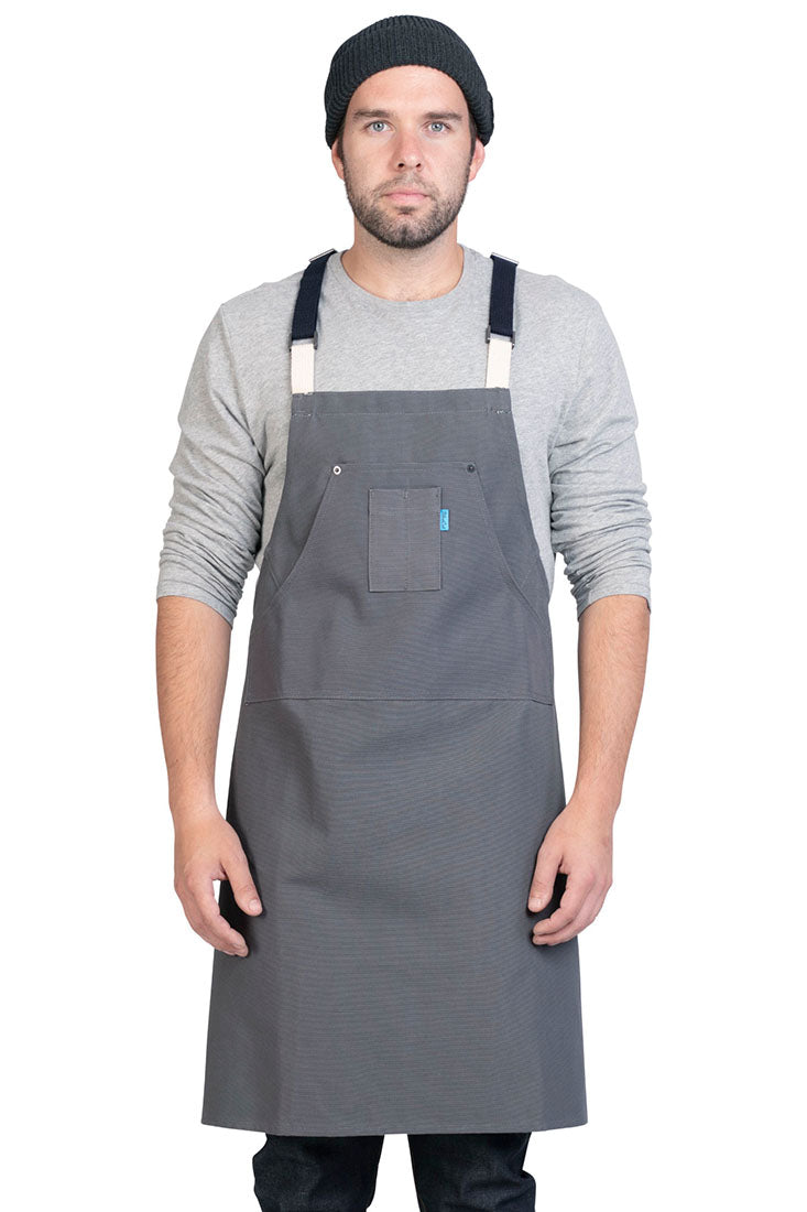 Image of person wearing Hatfield Crossback Apron in Canvas. | BlueCut Aprons