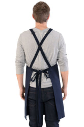 Back view image of person wearing Hatfield Crossback Apron in Navy Canvas. | BlueCut Aprons
