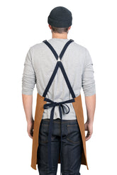 Back view image of person wearing Hatfield Crossback Apron in Whiskey Canvas. | BlueCut Aprons