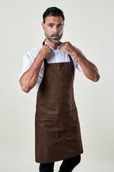 Image of person wearing Mise Canvas apron in brown. | BlueCut Aprons	