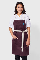 Image of person wearing Line Apron in Wine Cotton Twill. | BlueCut Aprons